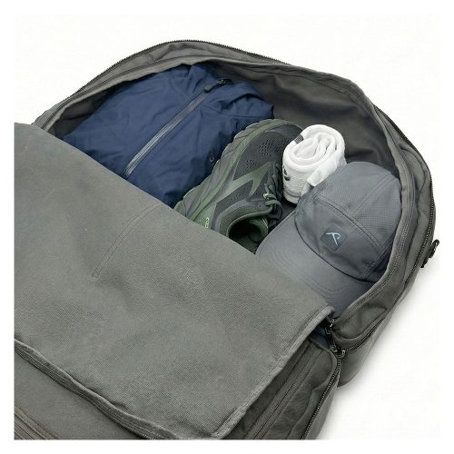 Packed Interior Closeup | Apex Duffle Bag shown in Grey