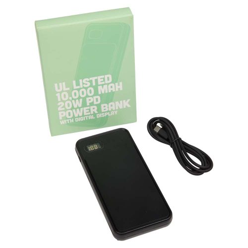 Includes 39" Cord | Digital Display Power Bank 10,000 mAh
